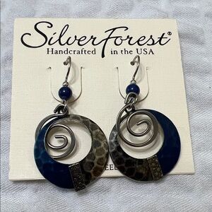 Silver Forest Blue and Silver Spiral Earrings.